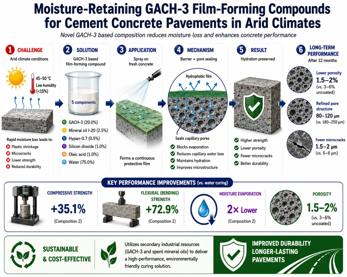 Moisture-retaining film-forming compounds for cement concrete pavements in arid climates