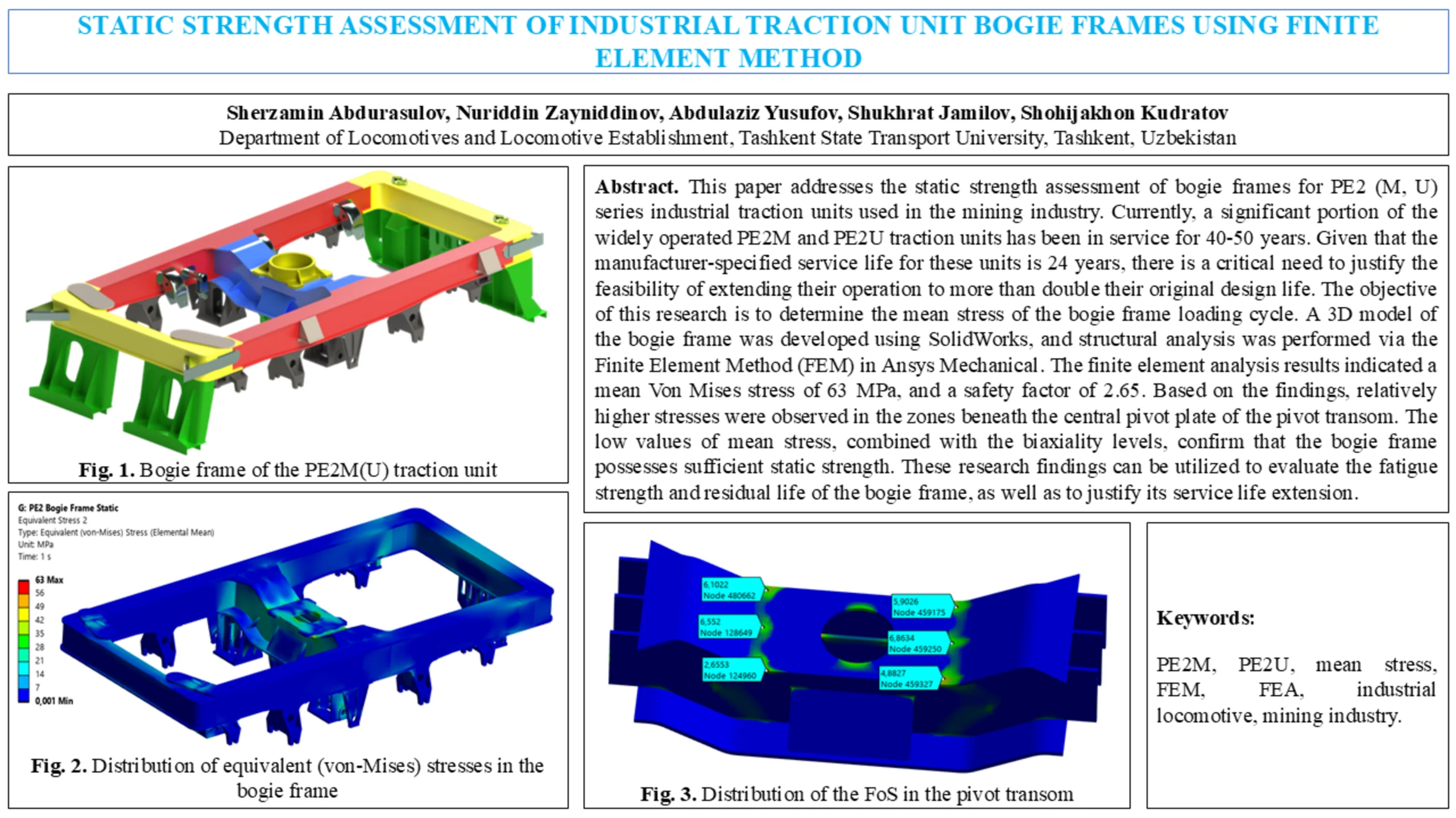 Static strength assessment of industrial traction unit bogie frames using finite element method