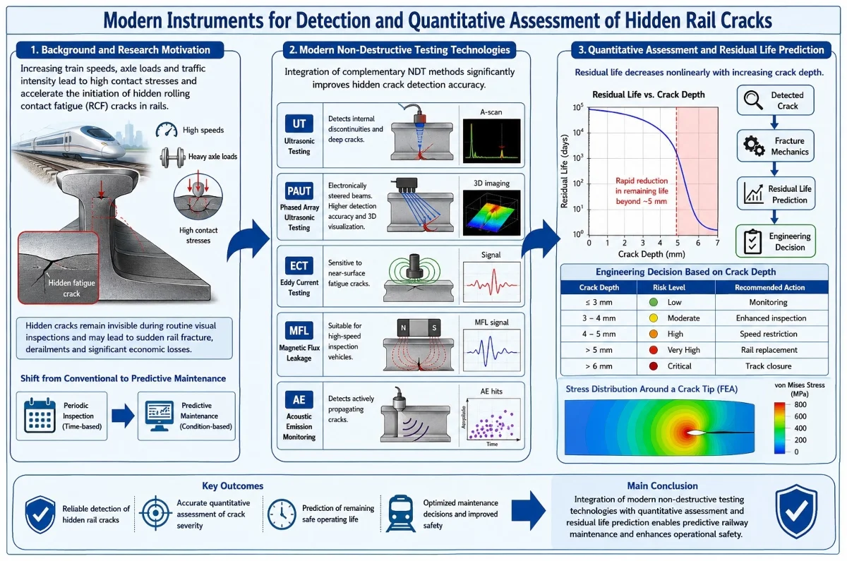Modern instruments for detection and quantitative assessment of hidden rail cracks