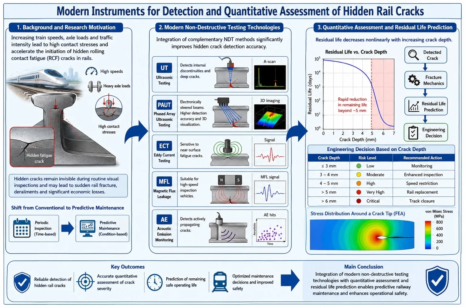 Modern instruments for detection and quantitative assessment of hidden rail cracks