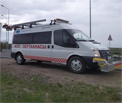 a) A mobile diagnostic laboratory; b) a falling weight deflectometer. The photographs presented in this paper were taken by the co-author Azamat Zhaisanbayev during field studies carried out in July 2017 on a road section (length: 47 km) of the “Ekaterinburg-Almaty” highway located in the Kostanay region, Kazakhstan