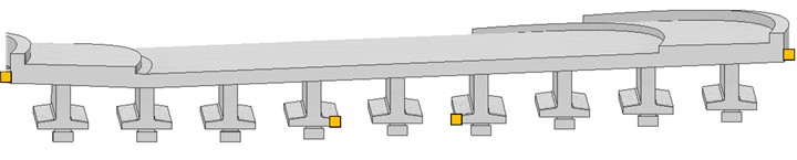 Approximate location of inertial sensors in the spans of the Spyckstraße bridge