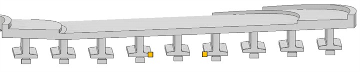 Approximate location of inertial sensors in the spans of the Spyckstraße bridge