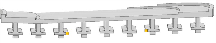 Approximate location of inertial sensors in the spans of the Spyckstraße bridge