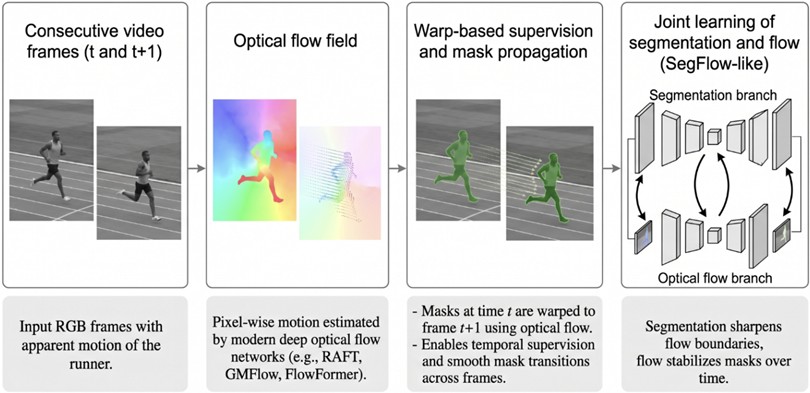 Conceptual illustration of optical-flow-guided video object segmentation