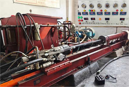 Hydraulic rock drill impact performance test bench by stress wave method. Photo by Haonan Wang in May 2025 in Changsha Research Institute of Mining and Metallurgy, China