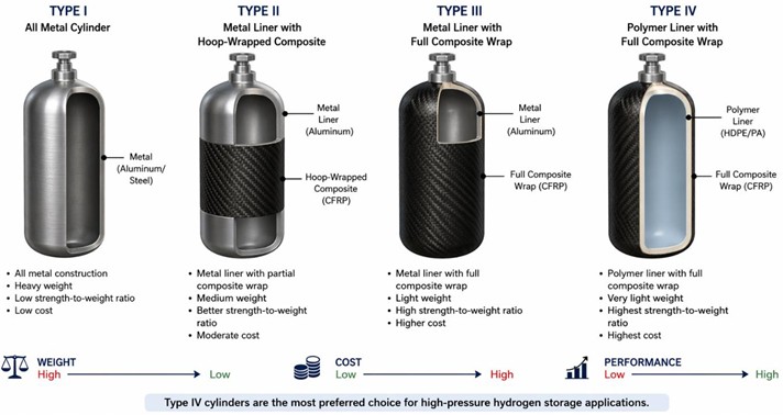 Types of hydrogen storage cylinders