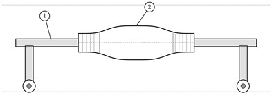 Design of the cover: a) isometric general view of the cover 2 installed on the working part of a standard wagon handrail 1; b) front view; c) cross-section: 3, 4 – half-shells; 5 – damping layer; 6 – outer surface; 11 – fixators; 13 – friction relief; 14 – side flanges; d) longitudinal zoning of the outer surface: 7 – central palm zone; 8 – transition zones; 9 – end finger-grip zones; 10 – anti-slip texture