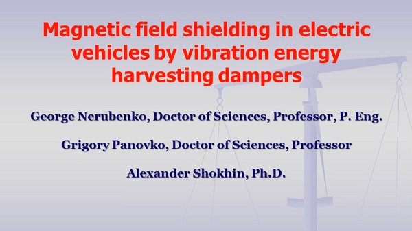 Magnetic field shielding in electric vehicles by vibration energy harvesting dampers