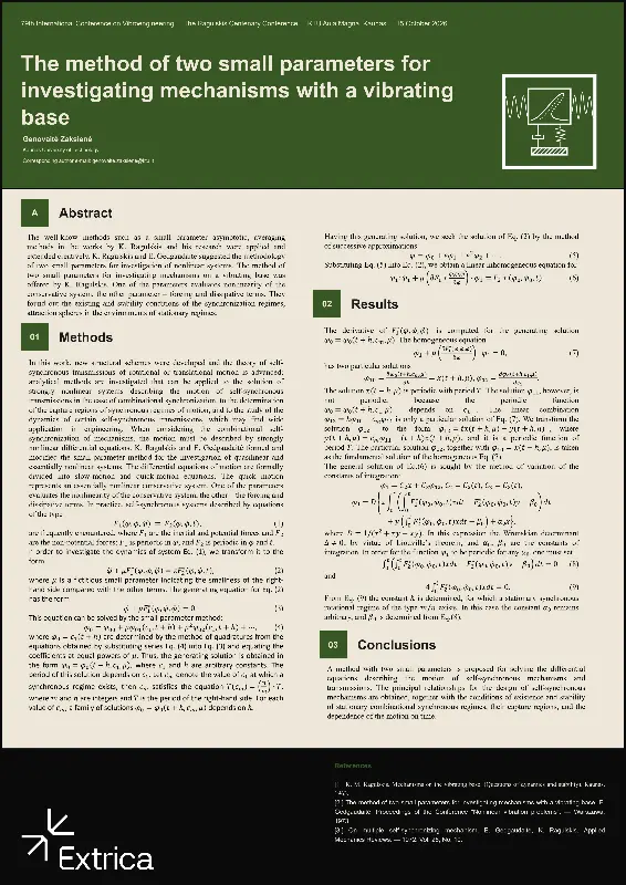 Poster: The method of two small parameters for investigating mechanisms with a vibrating base in the works of K. M. Ragulskis and his researches